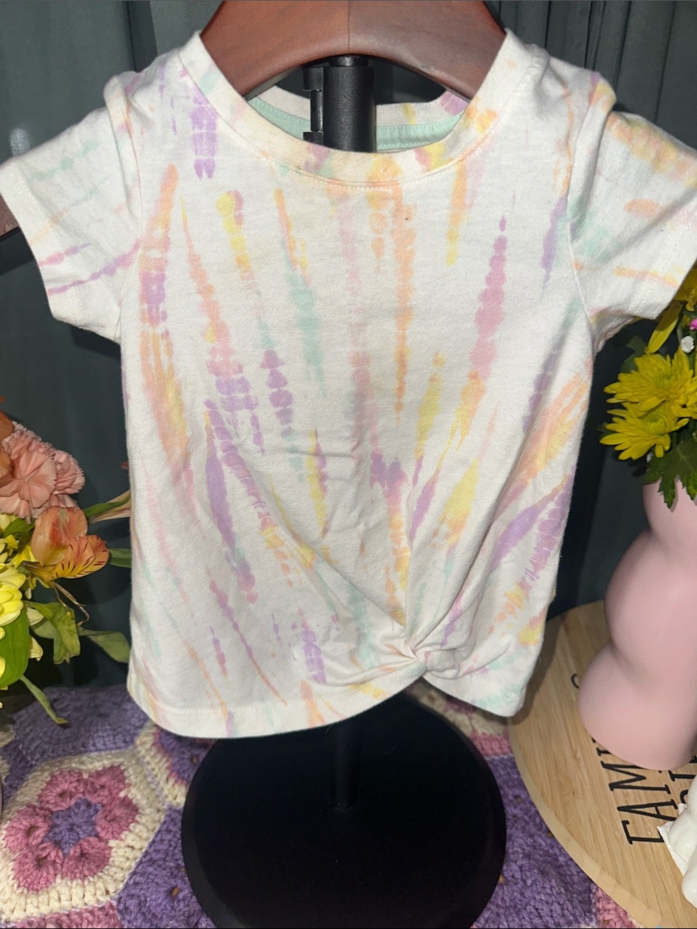 🎉Kids Pastel Tie-Dye Twist-Front Tee - White Multi. C326